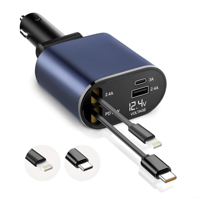 4 in 1 Car Charger | 120W | Multi Charging Cable, USB Fast Charging Adapter for Android & iPhone