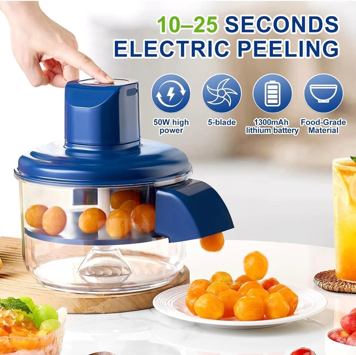 Fruit & Vegetable Peeler Machine | 5-Blade Precision Peeling | Rechargeable Cordless Stainless Steel Kitchen Tool - Image 2