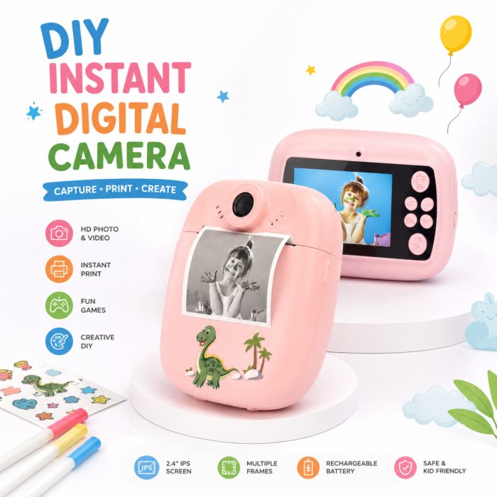 DIY Instant Print Mini Camera | Photo, Video, Games, Music & More | 2.4” HD Screen