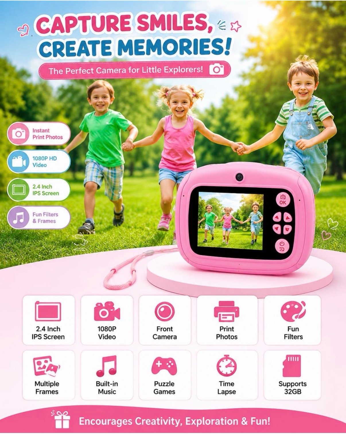 DIY Instant Print Mini Camera | Photo, Video, Games, Music & More | 2.4” HD Screen - Image 5