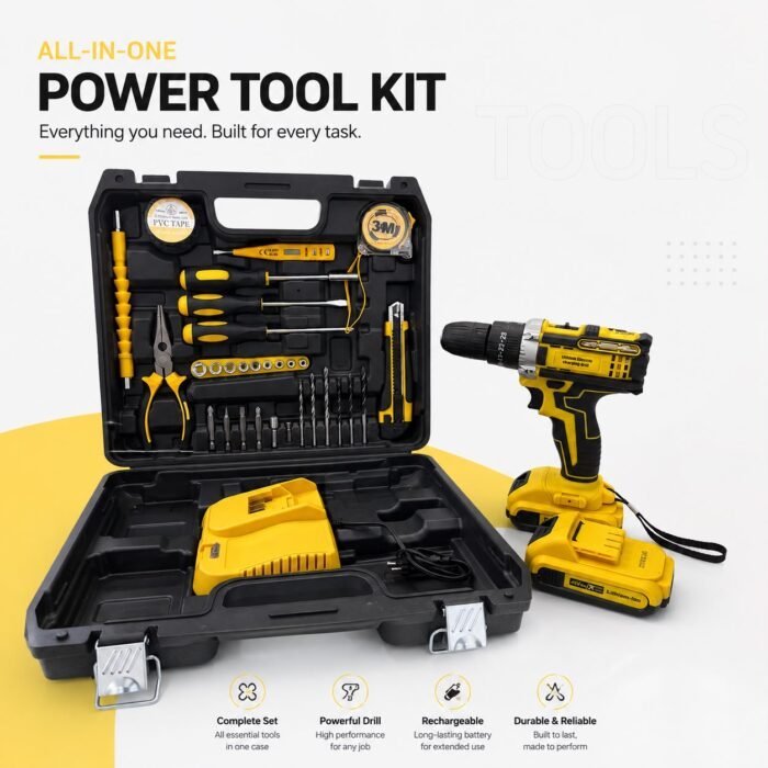 All-in-One 48V Power Tool Kit with Cordless Drill & Accessories